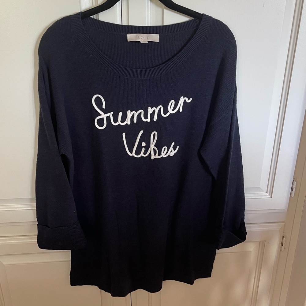 Loft Navy White Summer Vibes Sweater Size M